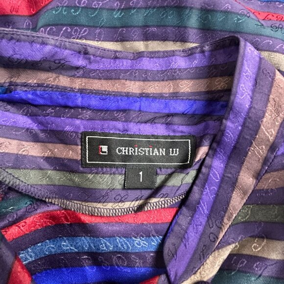 Christian Lu Womens Striped Silk Mandarin Collar Blouse Top/Jacket Size 1 Purple - Picture 3 of 10